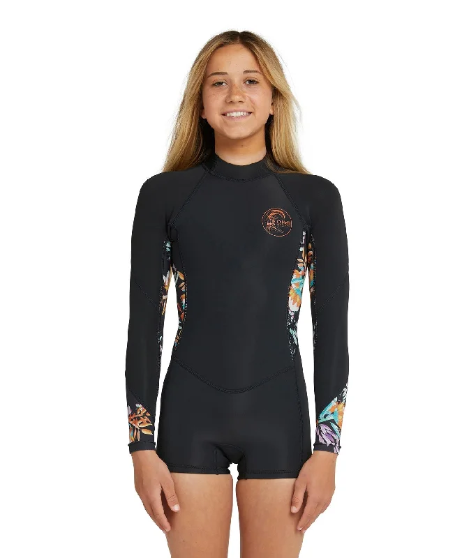 surfboards for long-distance paddling-O'Neill Girls Bahia 2mm Mid LS Spring Wetsuit - Sum23