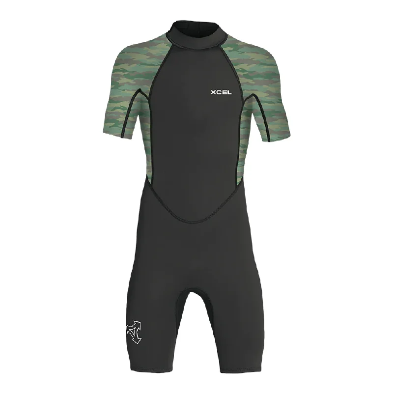 surfboards for all-around wave conditions-XCEL YOUTH AXIS 2MM S/S SPRINGSUIT BLACK/GREEN CAMO