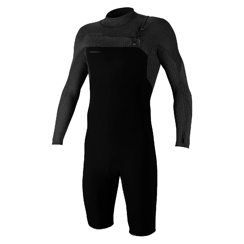 surfboards for long-distance paddling-O'Neill Hyperfreak Chest-Zip 2mm Men's L/S Springsuit Wetsuit - Black