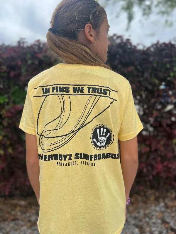 all-weather surfboards for year-round use-WBZ Youth In Fins We Trust s/s T-shirt