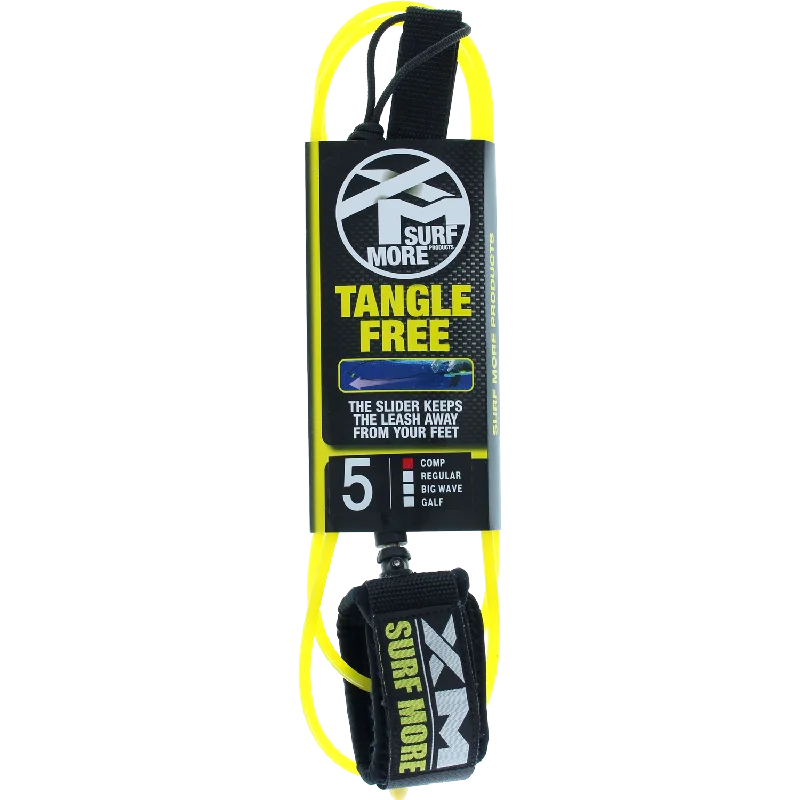 surfboards with well-balanced volume-Surf More XM Tangle Free Ds Complite Leash 5' Yellow