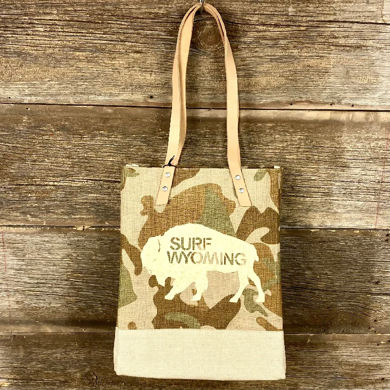 surfboards with great rail control-Surf Wyoming® x Apolis Leather Handle Market Tote - Camo