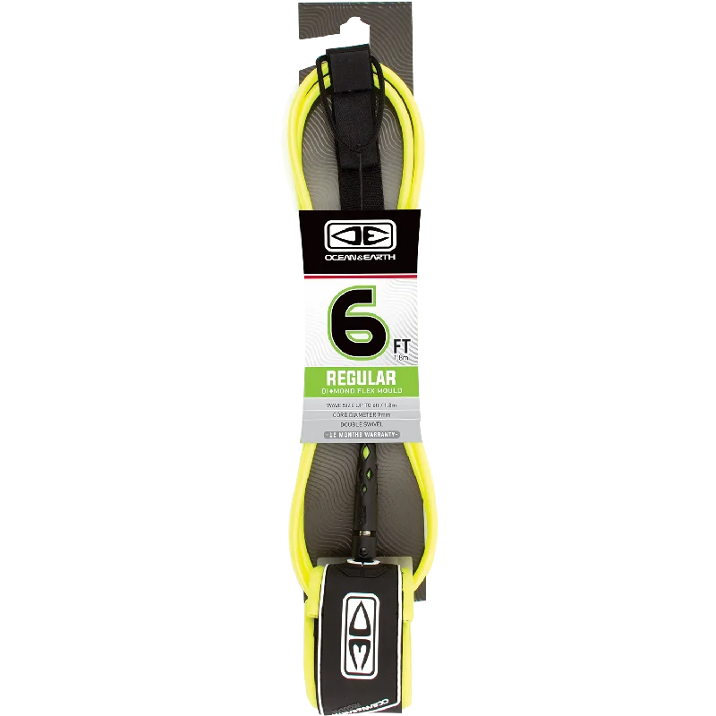 surfboards with high-performance rails-O&E Ocean & Earth Moulded Regular Leash 6' Yellow