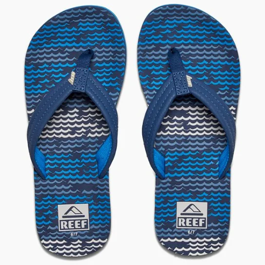 performance surfboards for tricks-Reef Ahi Kids's Blue Horizon Waves Sandals