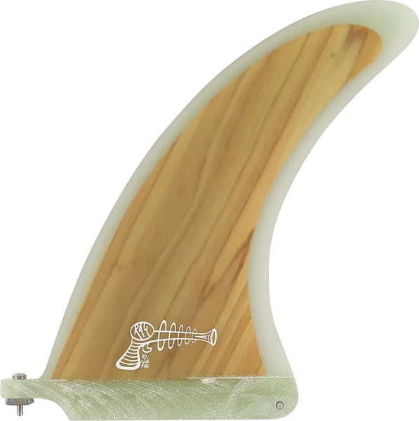 surfboards with tri-fin setup for stability-Ray Gun Fiberglass/Wood Center Fin 9.0" Natural