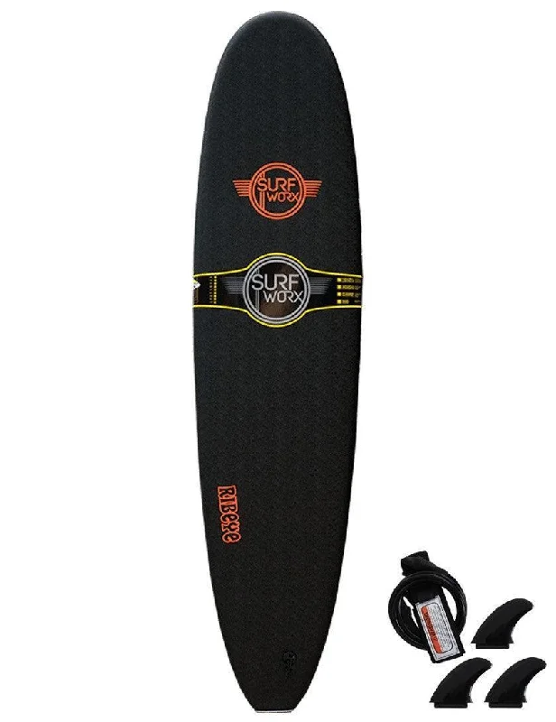 beginner-friendly surfboards-Surfworx Ribeye Mini Mal soft surfboard 7ft 6 - Black