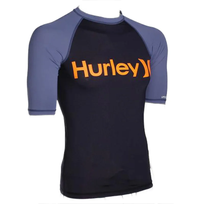 surfboards with efficient paddling for long waves-Mens Rashies Hurley One & Only Short Sleeve Rash Obsidian