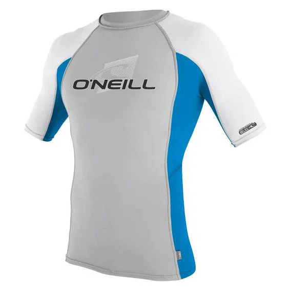 surfboards for powerful turns-Mens Rashies O'Neill Skins Short Sleeve Crew Lunar/Brtblu/Wht