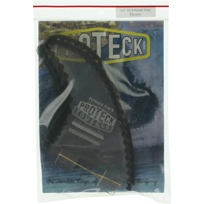 surfboards for expert riders looking for performance-Proteck Power-Flex FCS Surfboard Fins Thruster 4.5 - Clear / Black - SET OF 2pcs