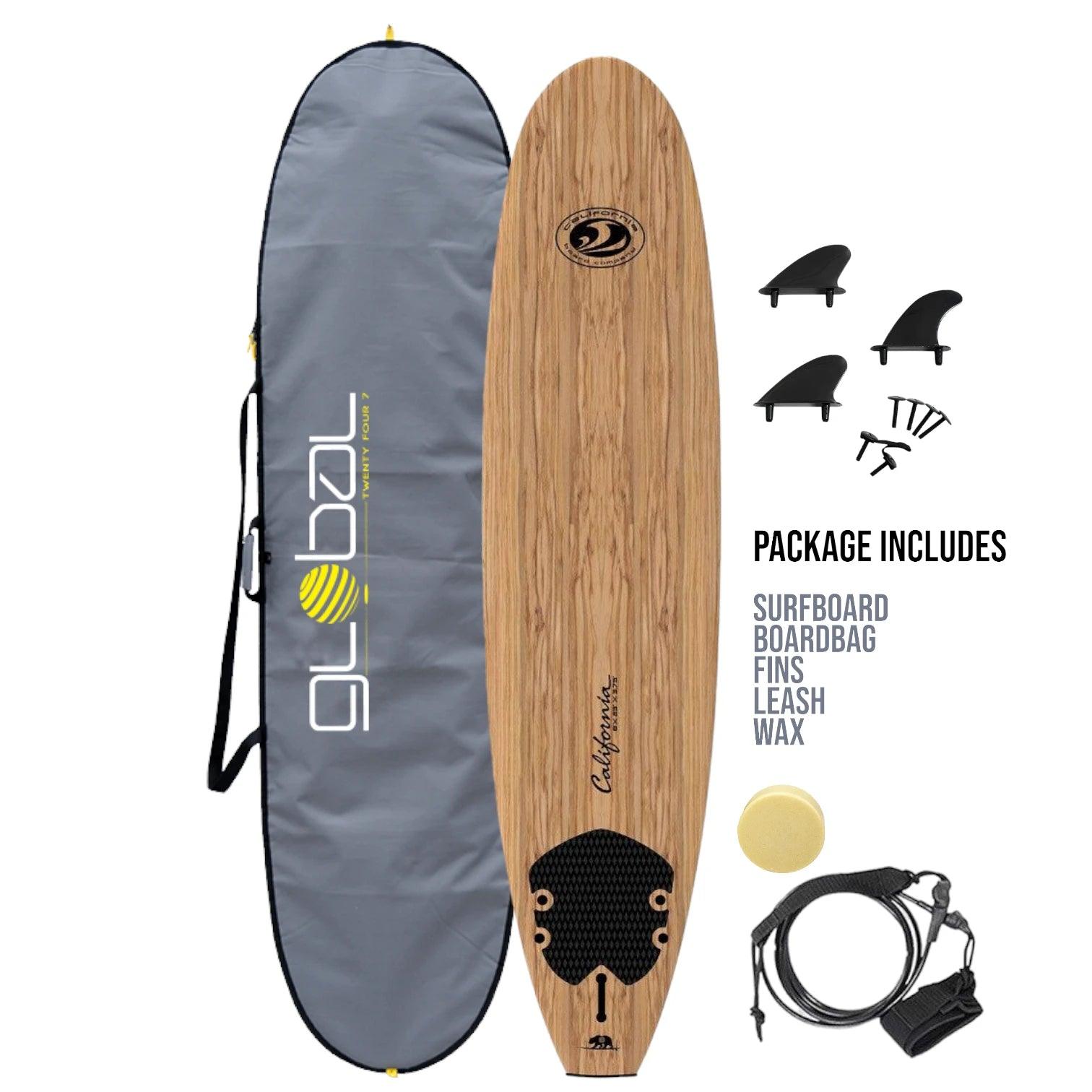 surfboards with minimal effort paddling-California Board Company CBC Mini Mal Soft Surfboard 8ft Package - Wood Grain