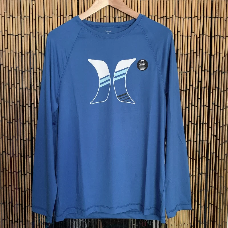 surfboards for all-around wave conditions-Mens Rashies Hurley Long Sleeve SUNSHIRT - Blue/Star Sapphire Traditional