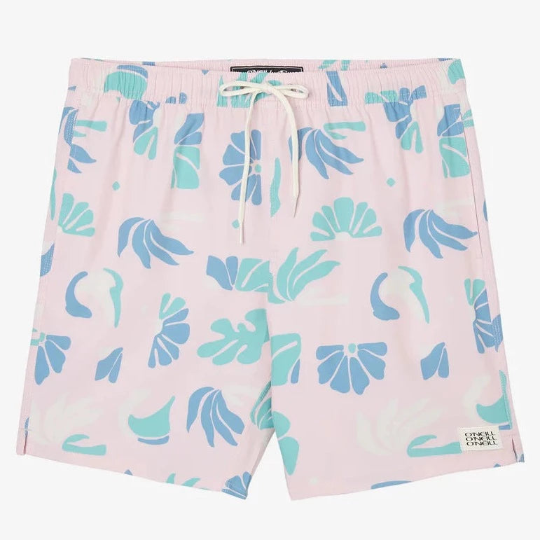 surfboards for deep bottom turns-O'Neill Hermosa Print Volley Shorts 17" - Pink print