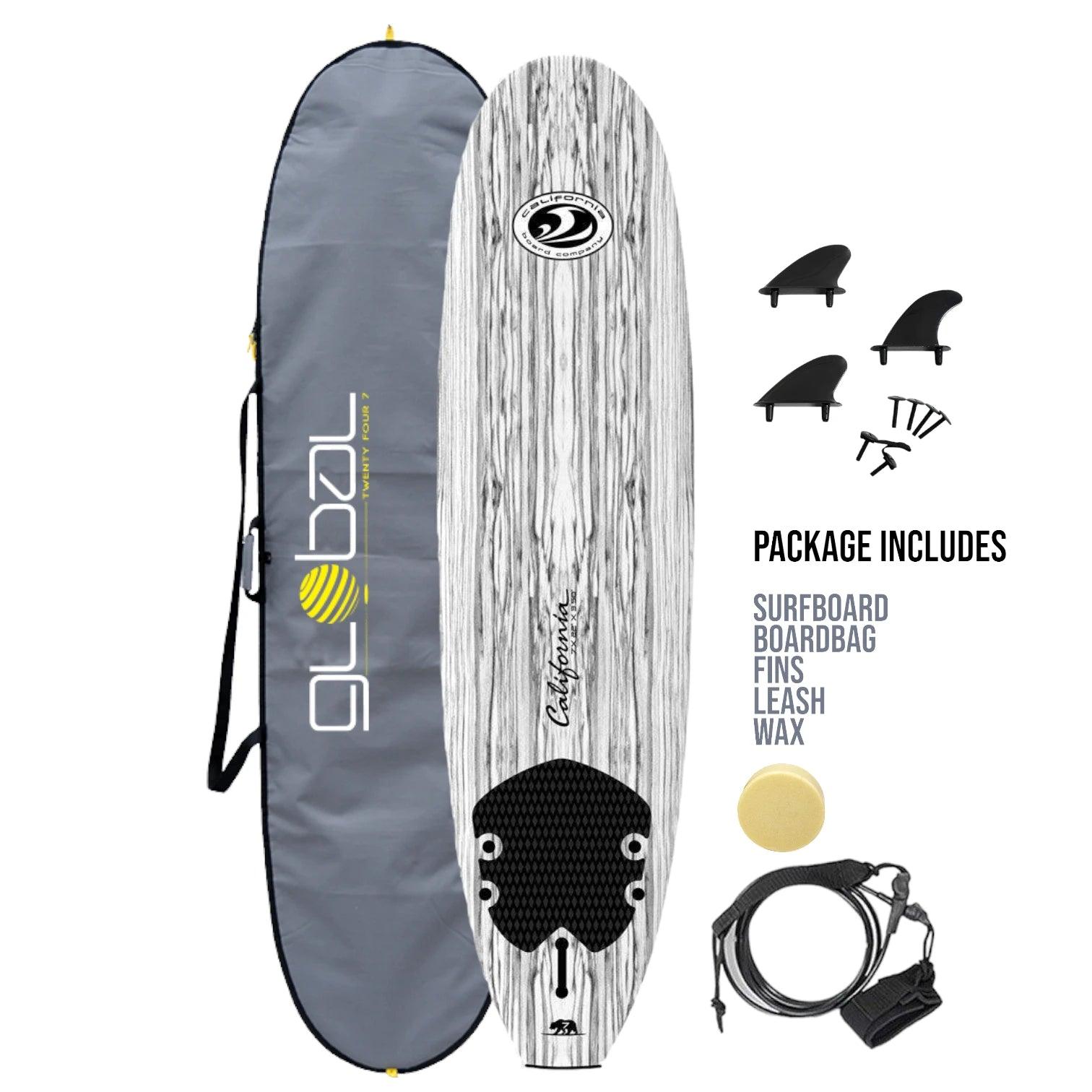 surfboards with minimal resistance for speed-California Board Company CBC  Mini Mal Soft Surfboard 7ft Package - White Wood Grain