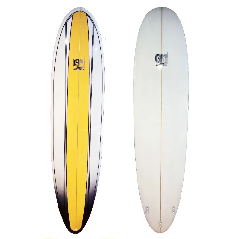 beginner-friendly surfboards-7'4 Mini-mal Surfboard Yellow Stripe