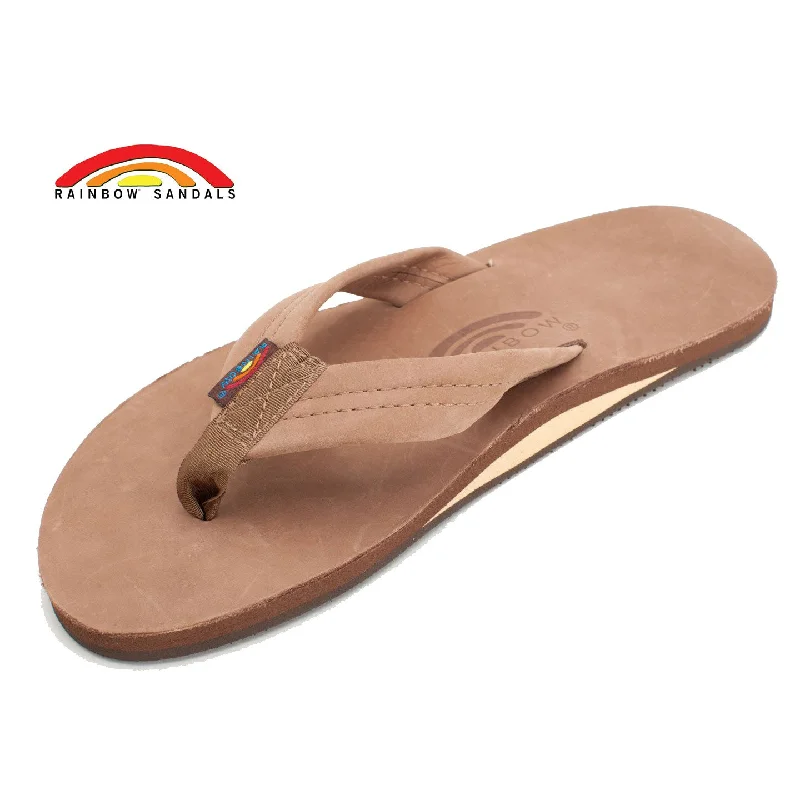 surfboards for heavy riders-Rainbow Sandals Men's Dark Brown Leather Single Layer Arch Flip Flops