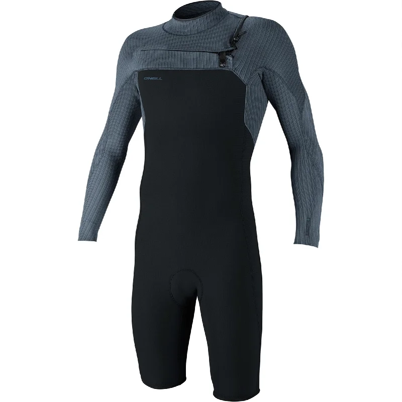 surfboards with adjustable fin setups-O'Neill Hyperfreak Chest-Zip 2mm Men's L/S Springsuit Wetsuit - Gunmetal