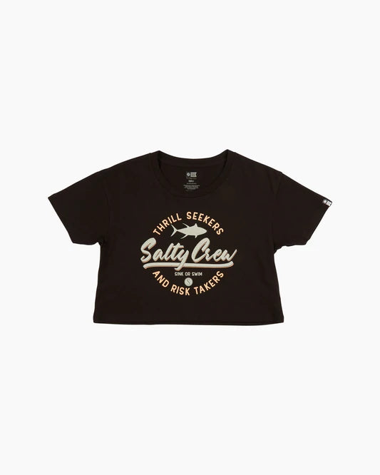 surfboards with great rail control-Salty Crew Scripted Crop Top - Black