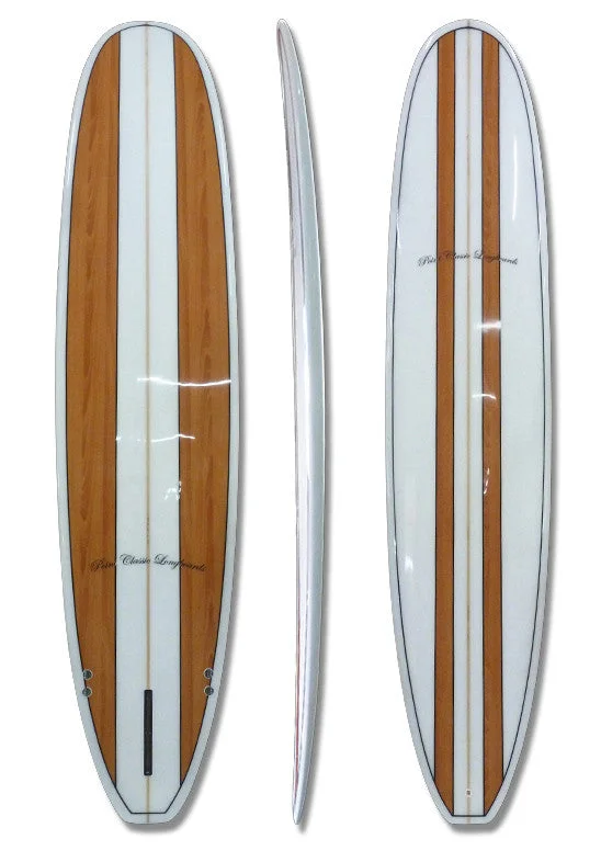 surfboards for deep turns-8'6 Wood Grain Stripes Mini Malibu Surfboard