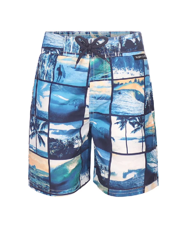 surfboards for smooth carving-Toddler Boys' Patchwork Photo Swim Shorts - Blue