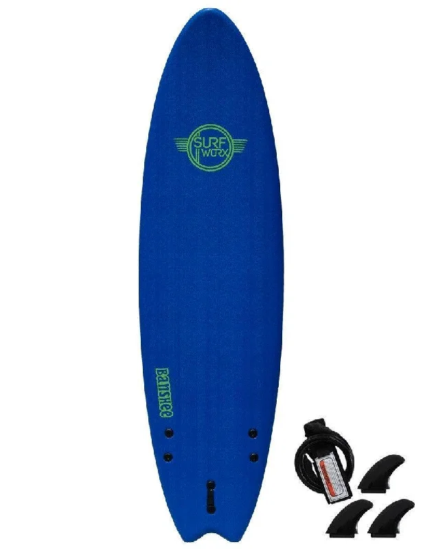 surfboards with wide tails for power-Surfworx Banshee Hybrid Soft Surfboard 7ft 0 - Navy