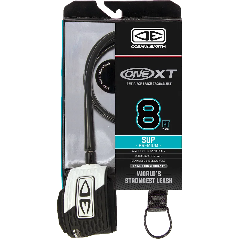 surfboards for quick paddling-O&E Ocean & Earth One XT Sup Leash 8' Black/White