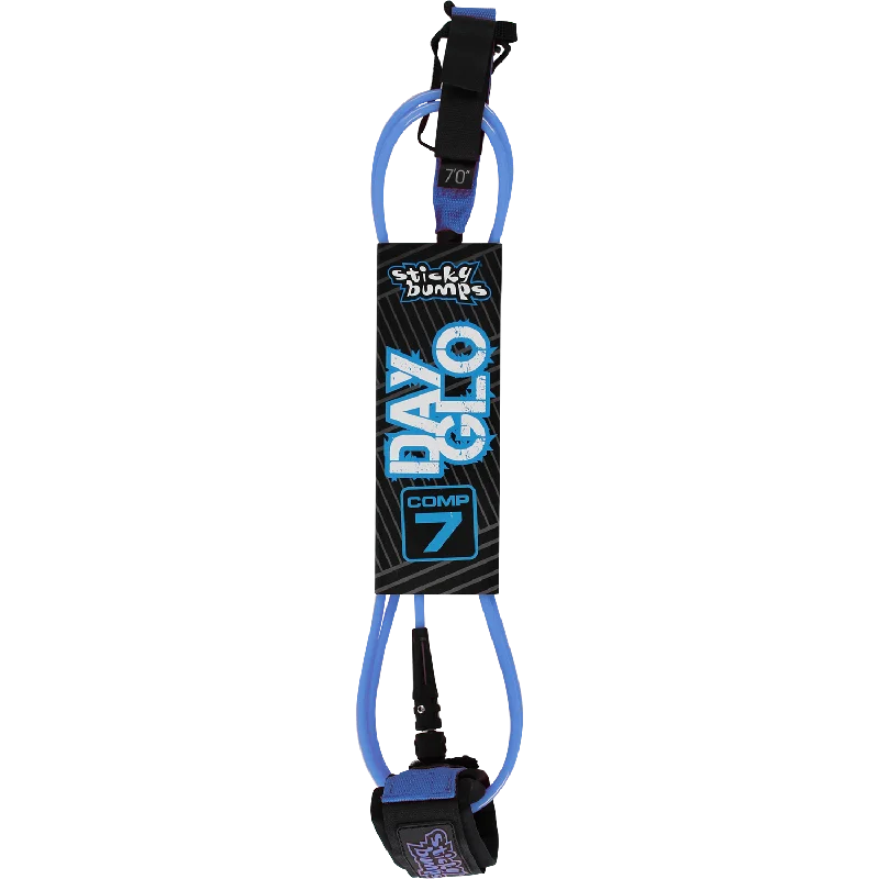 surfboards with wide tails for added power-Sticky Bumps Day-Glo Comp 7' Leash Blue