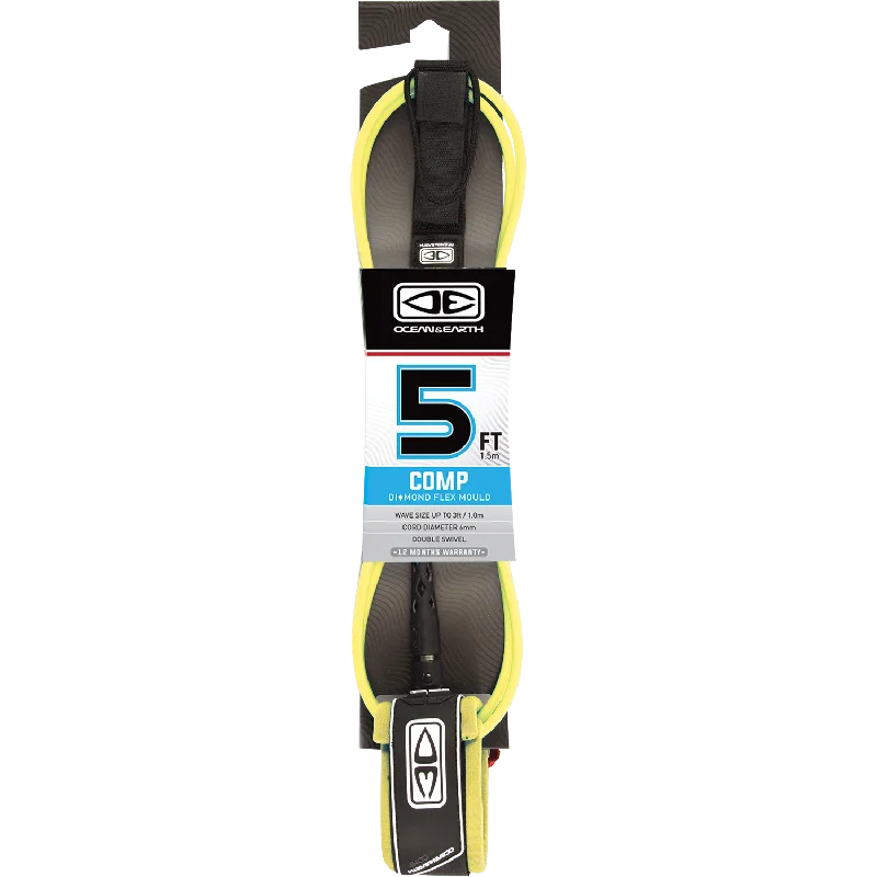 high-speed surfboards for advanced riders-O&E Ocean & Earth Moulded Comp Leash 5' Yellow