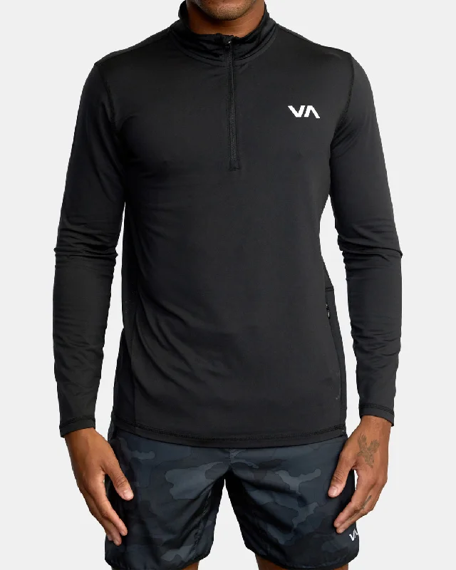 surfboards for all skill levels-RVCA VA Sport Vent LS Top Half Zip Workout Shirt -Black