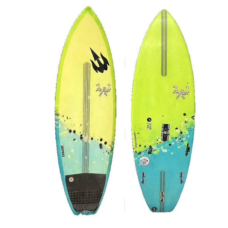 surfboards with improved wave entry-Used 5'1" WBZ Squash Tail (blue/yellow)