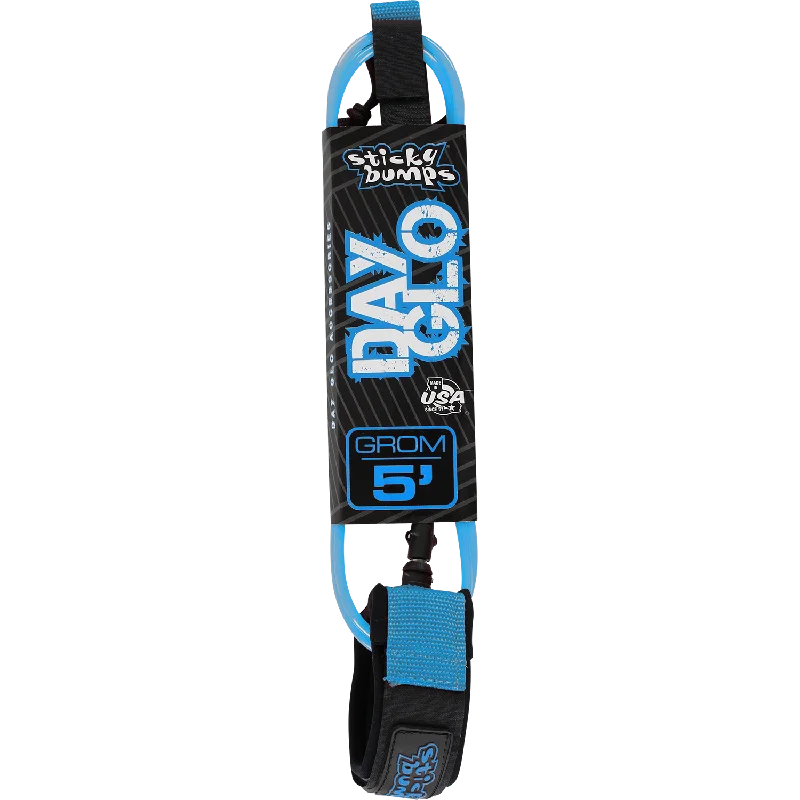 surfboards for long rides-Sticky Bumps Day-Glo Grom 5 Leash Blue