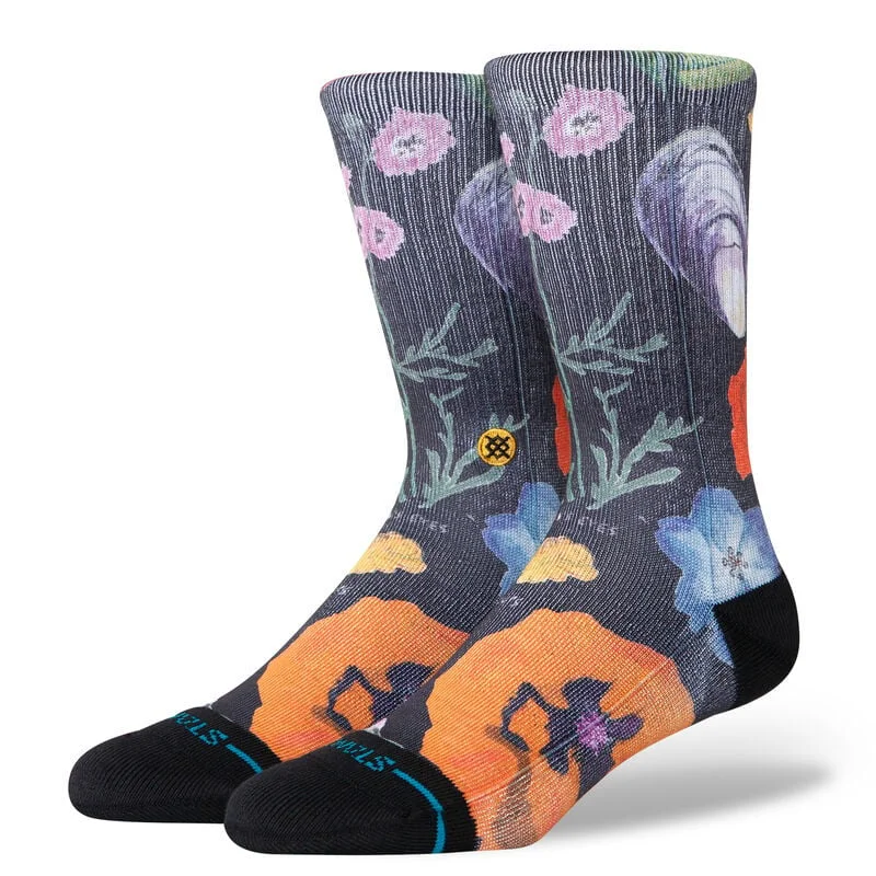 surfboards for ultimate maneuverability-Stance Lucias Floral Crew Black Socks