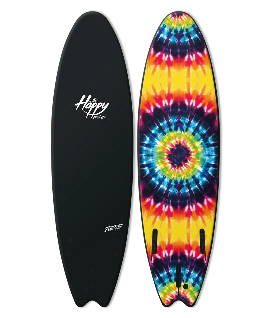 surfboards with responsive tail designs-THE HAPPY SURF CO 6"6 TRIPPIN FISH BLACK SURFBOARD