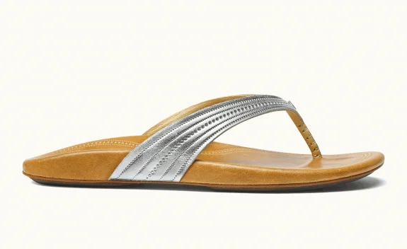 surfboards with carbon fiber reinforcement-Olukai Womens Wana Silver Leather Sandal