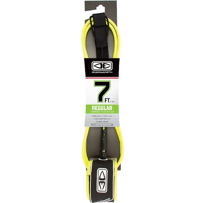 surfboards with tri-fin setup for stability-O&E Ocean & Earth Moulded Regular Leash 7' Yellow