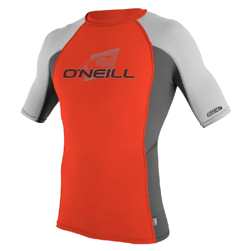 surfboards for quick response in heavy surf-Mens Rashies O'Neill Skins Short Sleeve Crew Neonred/Graph/Lunar