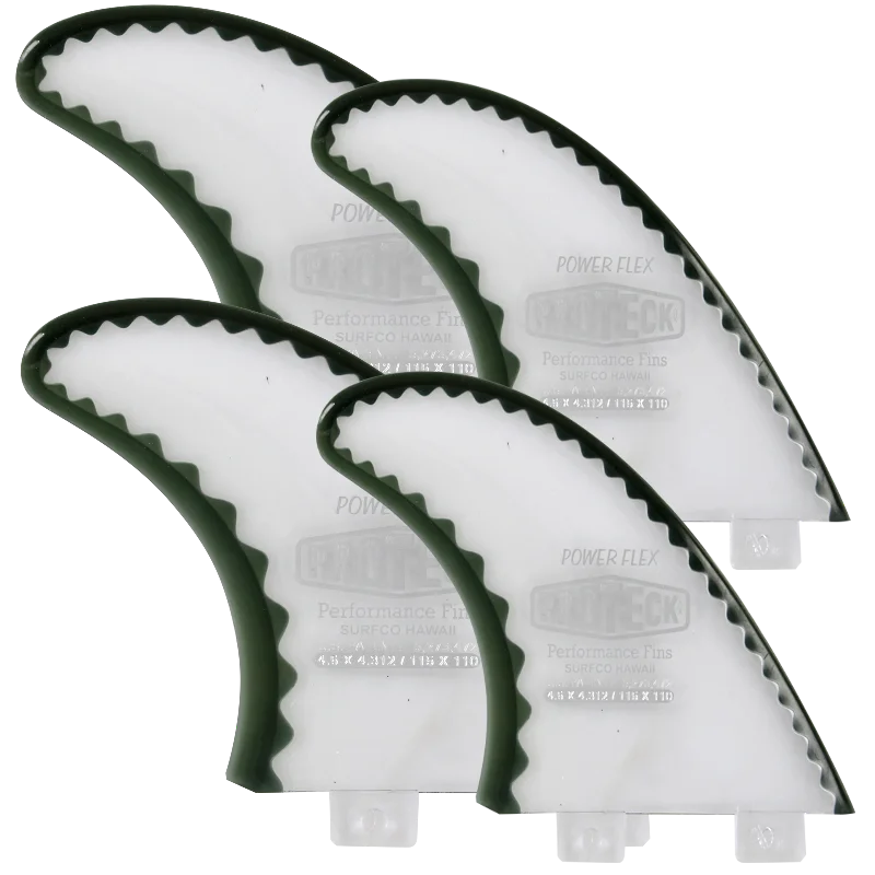 surfboards for maximum power in waves-Proteck Power-Flex Quad FCS Surfboard Fins 4.5+4.0 - Clear / Black - SET OF 4pcs