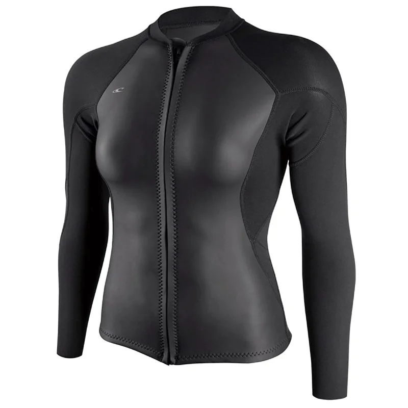 surfboards with wide noses for better balance-O'Neill Bahia 1.5mm Women's Front Zip Wetsuit Jacket - Black