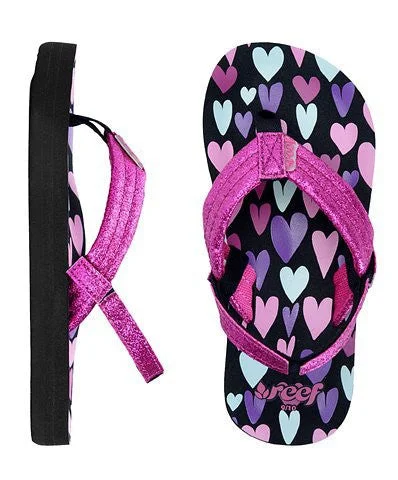 surfboards with responsive tail designs-Reef Kids Little Ahi Stars Black Hearts Sandals