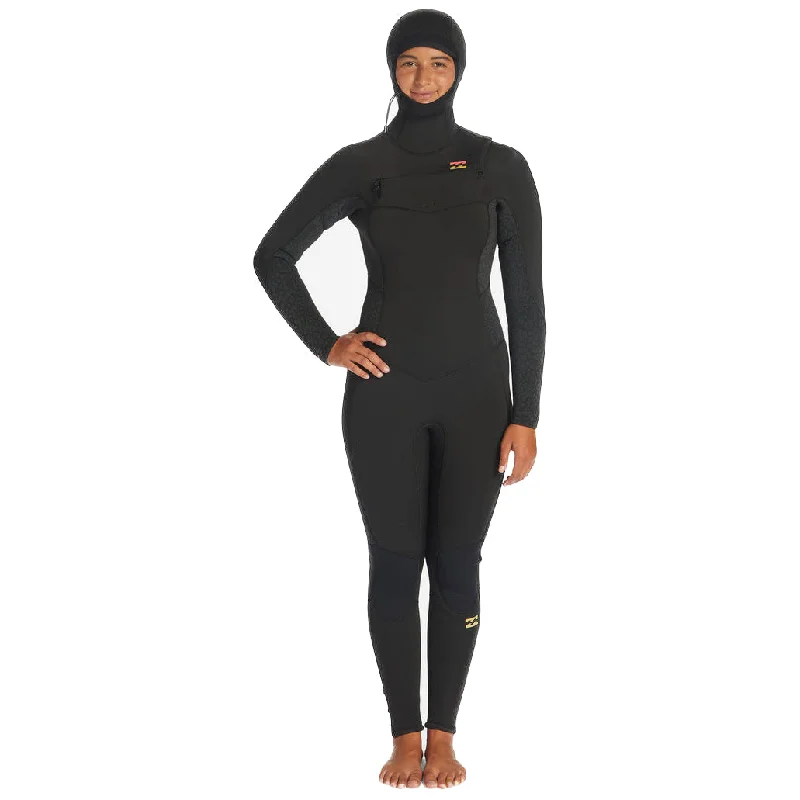 surfboards for maximum wave-catching efficiency-5/4mm Women’s Billabong Synergy Hooded Chest Zip Full Wetsuit -  WILD BLACK - BKYH6