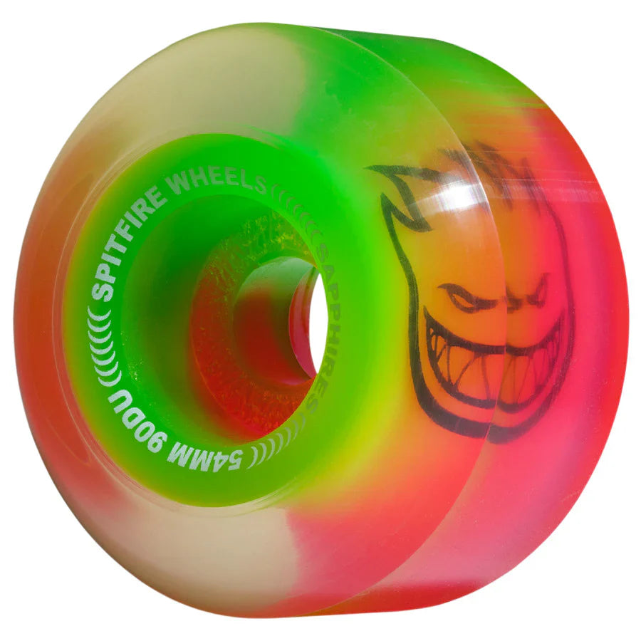 surfboards for shallow waters-Spitfire Sapphires 90DU Wheels Pink/Green