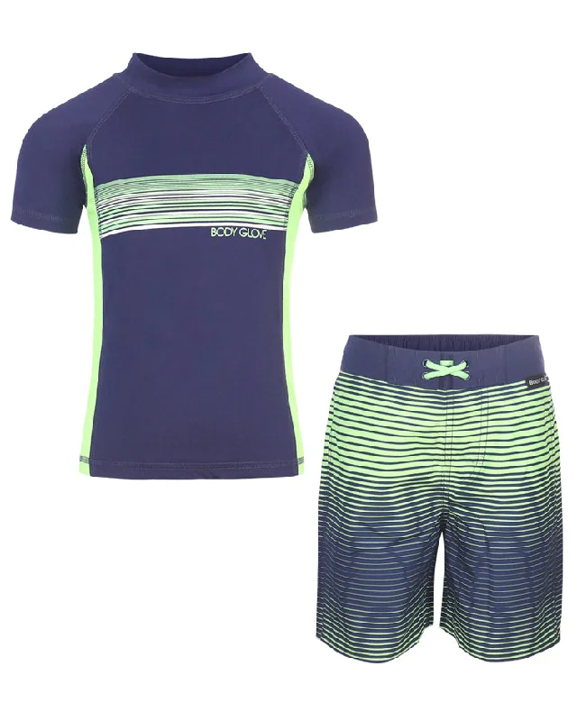 surfboards for heavy swells-Boys' Rash Guard & Swim Shorts Set - Blue & Green