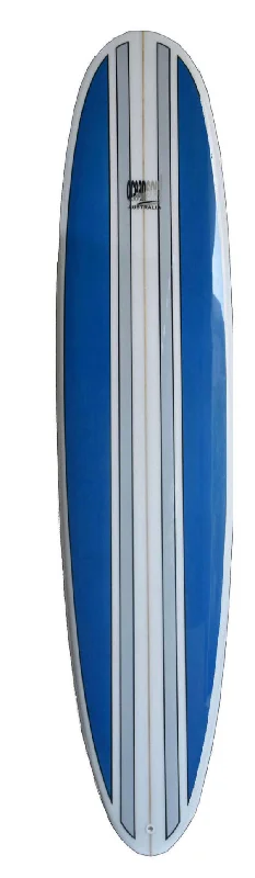 surfboards for smooth carving-8'6 Wood Blue and white  Stripes Mini Malibu Surfboard