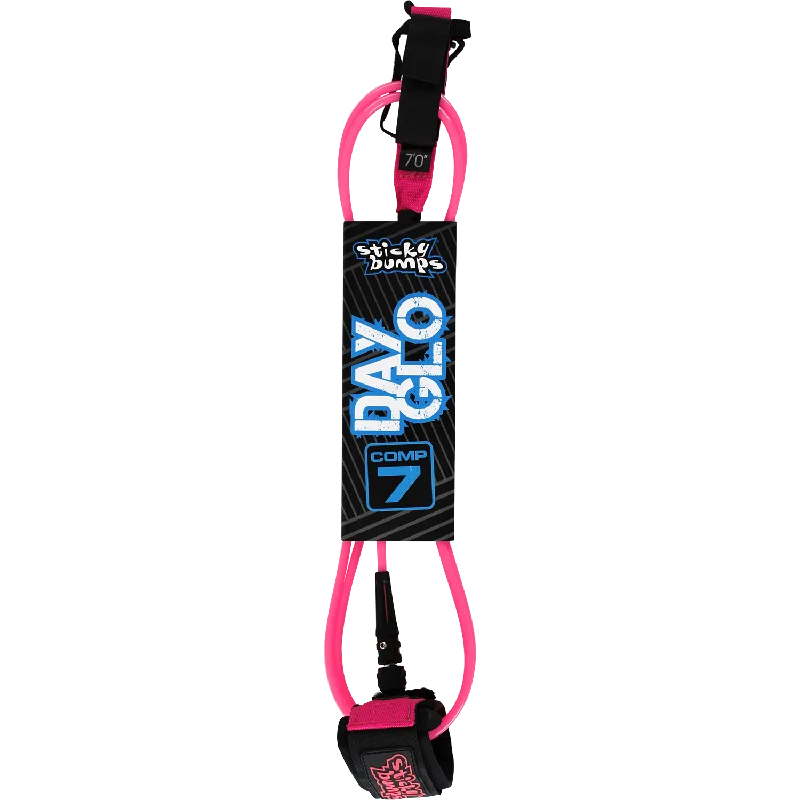 surfboards with great wave accuracy-Sticky Bumps Day-Glo Comp 7' Leash Pink