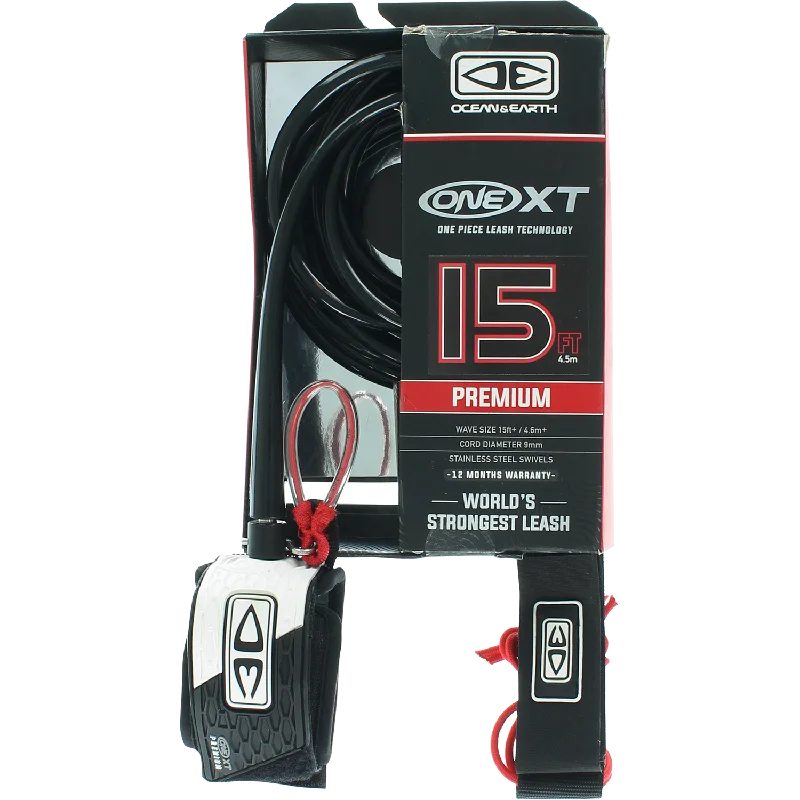 eco-friendly surfboards-O&E Ocean & Earth One XT Big Wave Pin Release Leash 15' Black/White