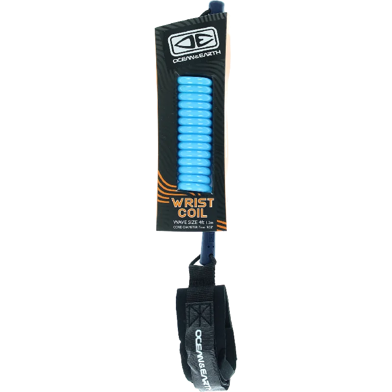 surfboards for big waves-O&E Ocean & Earth Bodyboard Basic Wrist Coiled Leash Blue