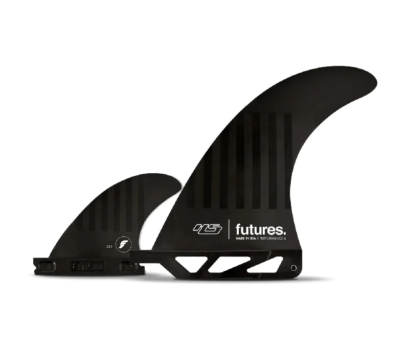 surfboards with adjustable fin setups-Futures HS Plunder 6" Fin 2+1 C6 Black/Stripes