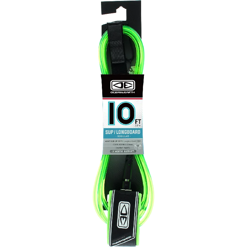 surfboards for high-speed rides-O&E Ocean & Earth Regular Sup/Lb Leash 10' Lime