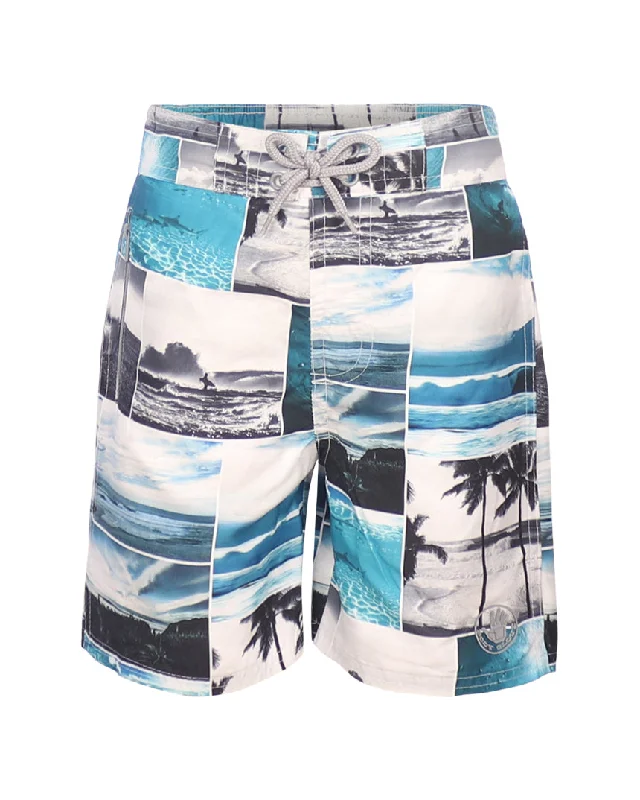 surfboards with adjustable fin setups-Toddler Boys' Patchwork Photo Swim Shorts - Blue/Black/White