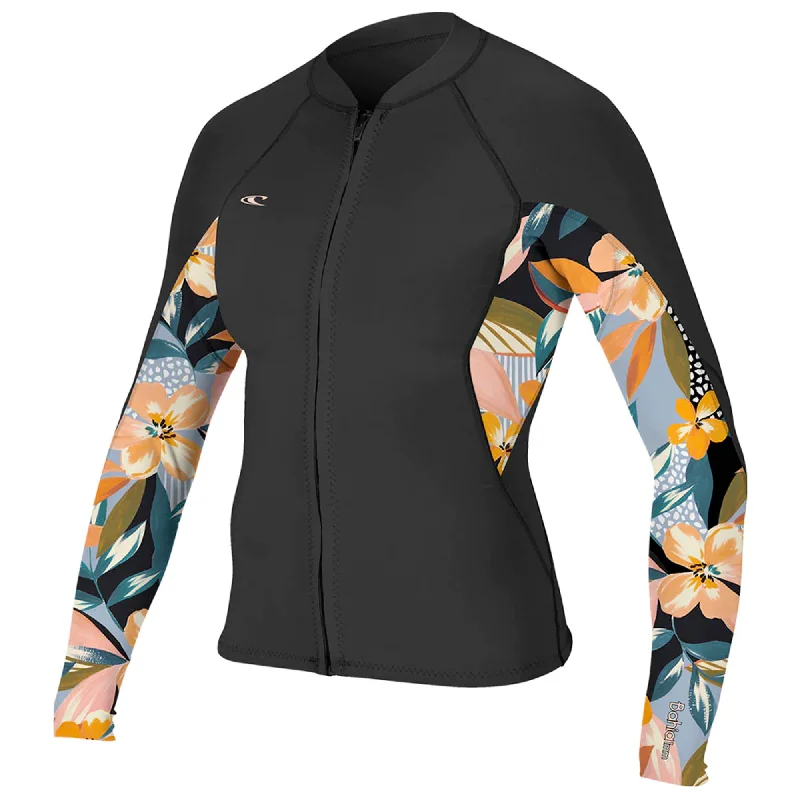 surfboards for high-speed rides-O'Neill Bahia 1.5mm Women's Front Zip Wetsuit Jacket - Black/Demi Floral