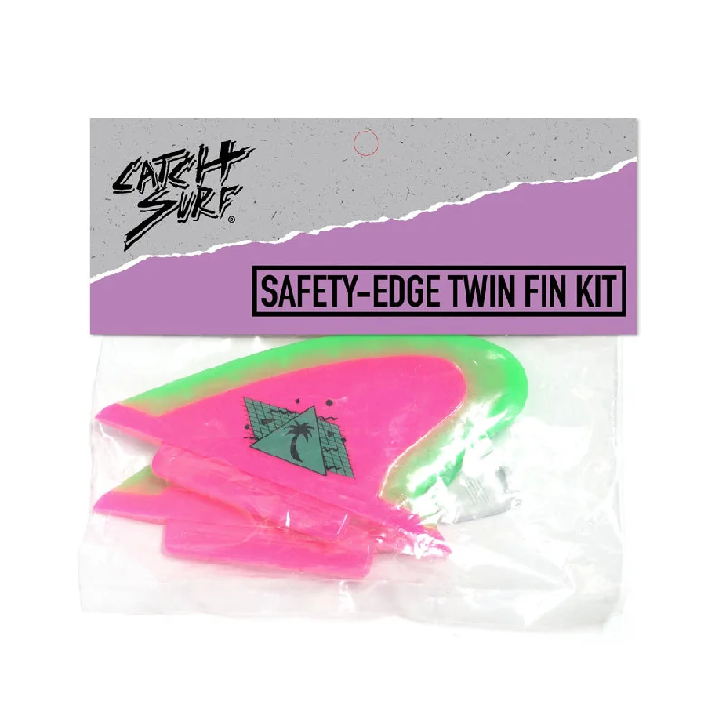 surfboards with wide noses for better balance-Beater Pro - Safety Edge Twin Fin Kit - Hot Pink & Lime